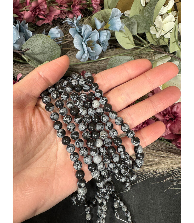 Snowflake Obsidian Beads Polished 15" Strand 6mm 8mm