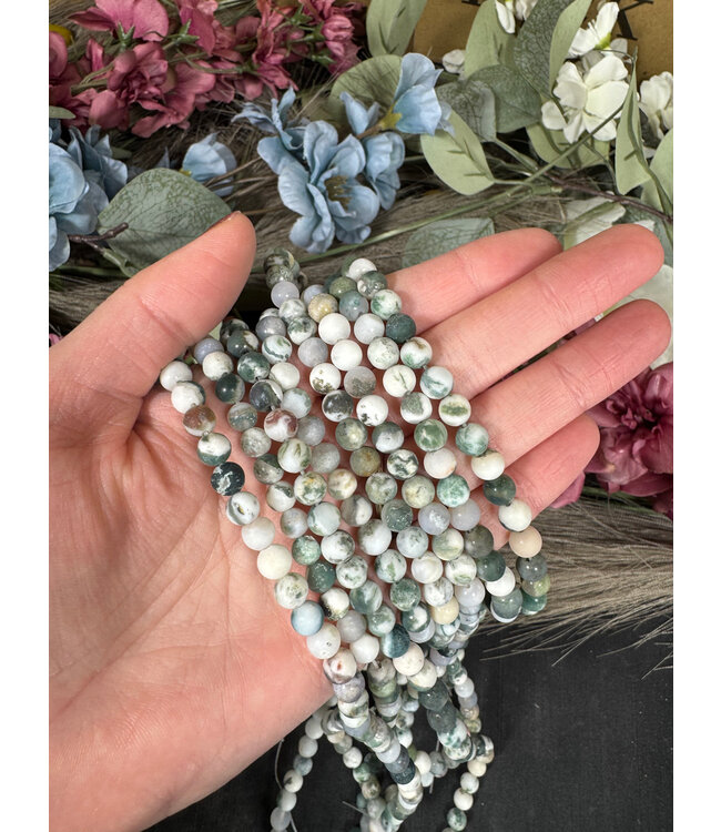 Tree Agate Beads Frosted/Matte 15" Strand 4mm 6mm 8mm