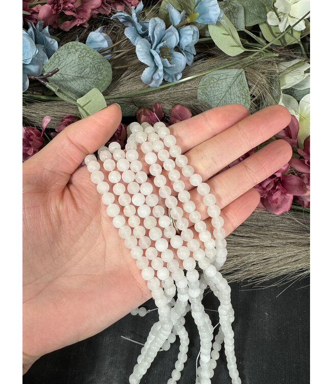 White Jade Beads Frosted/Matte 15" Strand 4mm 6mm 8mm