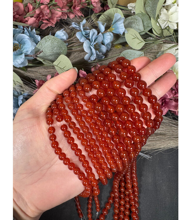 Dark Red Carnelian Beads, Dyed, Polished 15" Strand 6mm 8mm