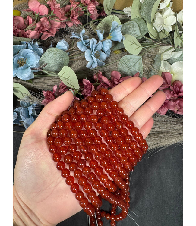 Dark Red Carnelian Beads, Dyed, Polished 15" Strand 6mm 8mm