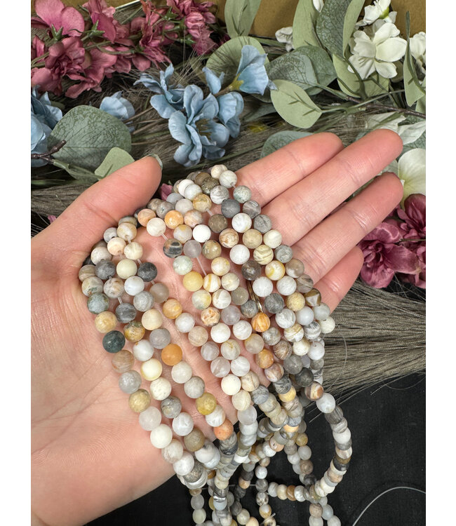Bamboo Leaf Agate Beads Frosted/Matte 15" Strand 6mm/8mm