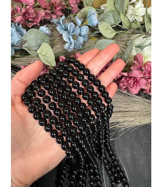 Black Obsidian Beads Polished 15" Strand 6mm 8mm