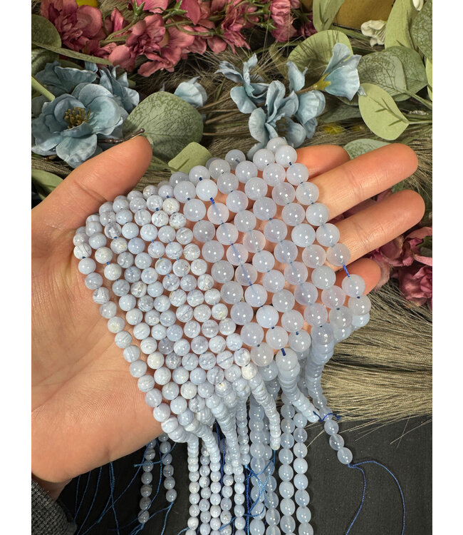 Blue Lace Agate Beads Polished 15" Strand 6mm 8mm