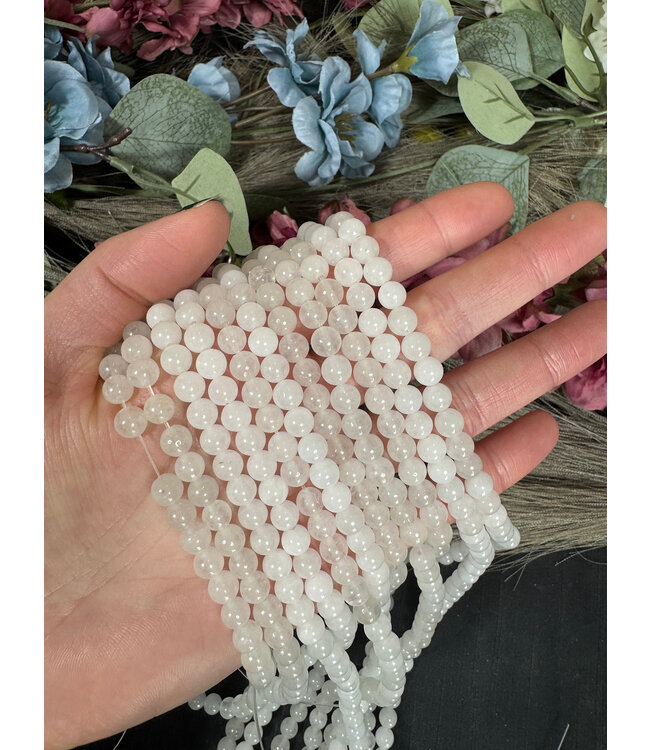 White Jade Beads Polished 15" Strand 4mm 6mm 8mm