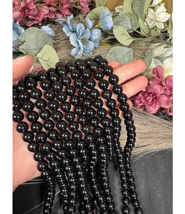 Black Obsidian Beads Polished 15" Strand 6mm 8mm