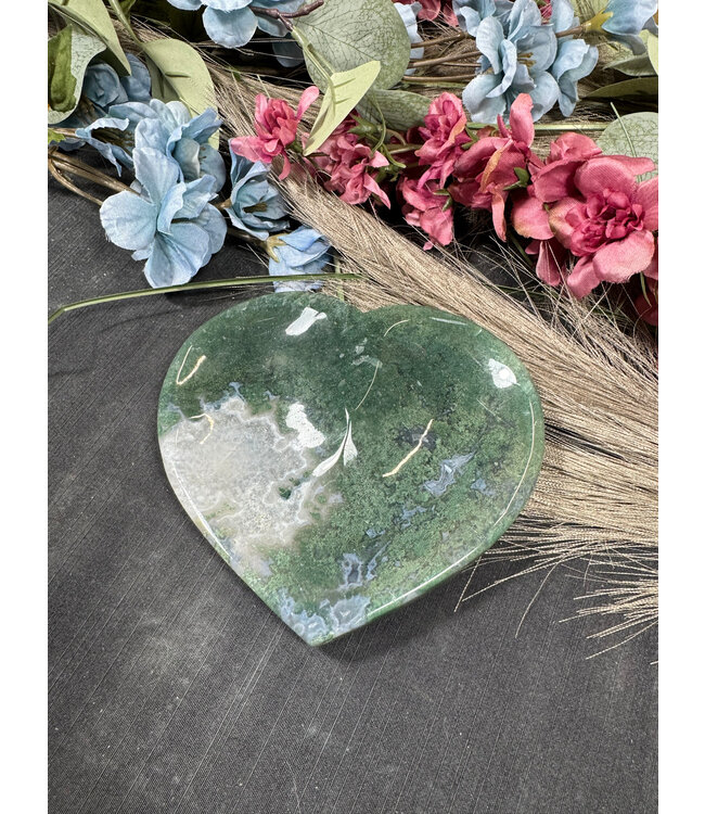 Moss Agate Heart Bowl #3, 394gr