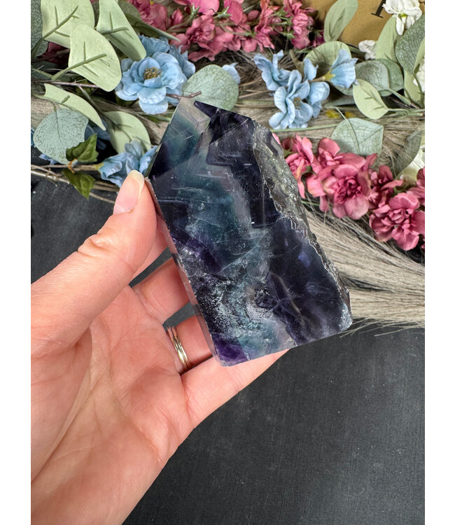 Half Raw Rainbow Fluorite Tower #18, 212gr