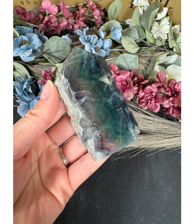 Half Raw Rainbow Fluorite Tower #6, 148gr