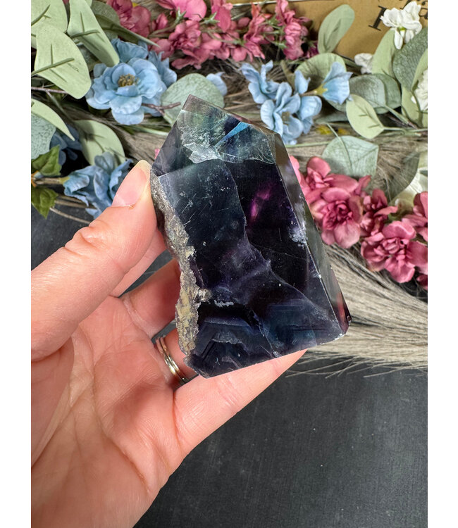 Half Raw Rainbow Fluorite Tower #10, 152gr