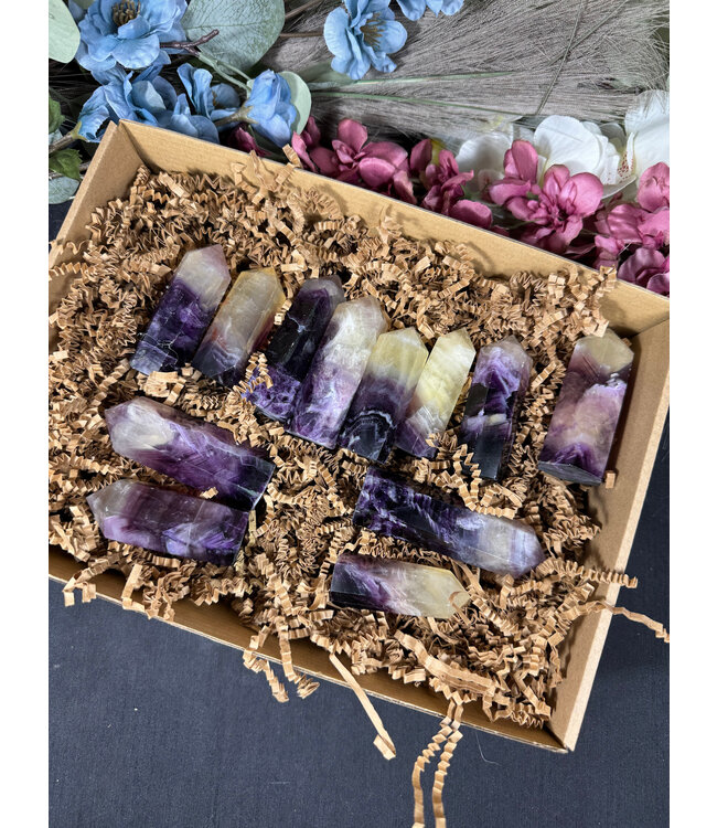 Purple with Yellow Top Fluorite Point 1KG bulk lot