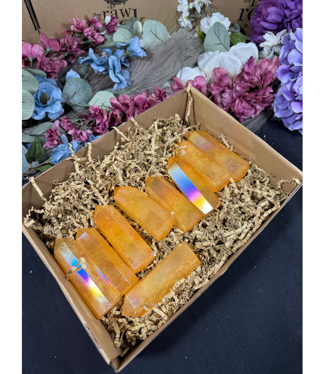 Orange Aura Quartz Points 1KG bulk lot