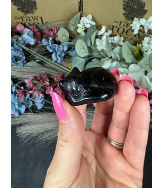 3cm Black Obsidian Sleeping Cat