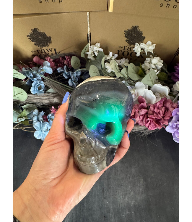 Fluorescent Agate Skull #1, 1196gr