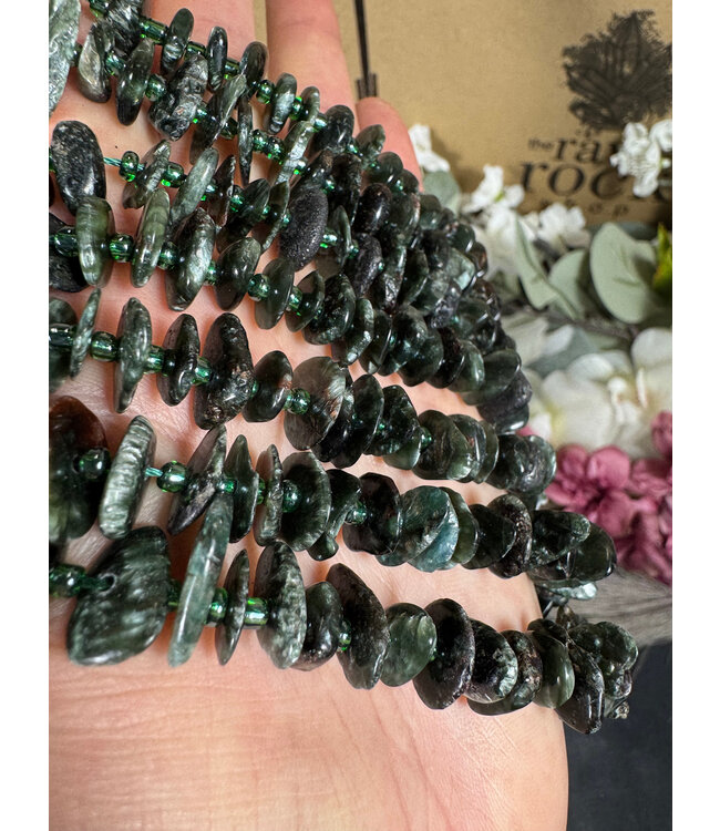 Seraphinite Oval Chip Beads Polished 14" Strand