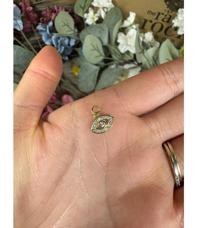 Evil Eye Pave Cubic Zirconia Golden Charm 9mm x 11mm 1 Pack