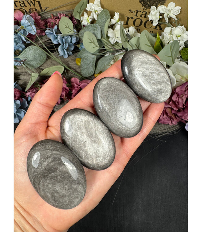 Silver Sheen Obsidian Palm Stone, Size XX-Small [25-49gr]