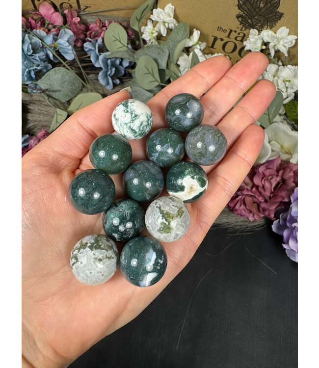 Mini Moss Agate Sphere, 2cm