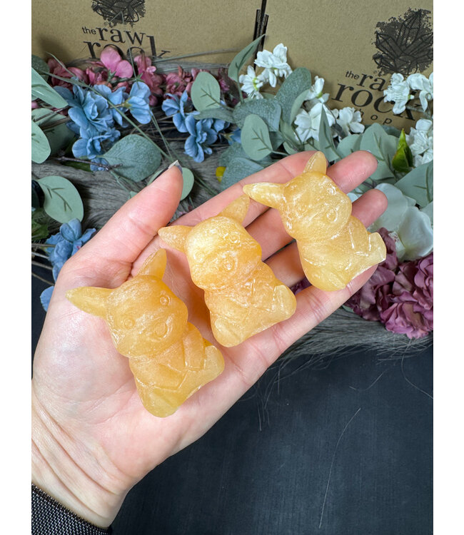 Small Orange Calcite Pikachu Carving, Pokémon Carving