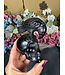 Black Obsidian Skull with Raven Carving