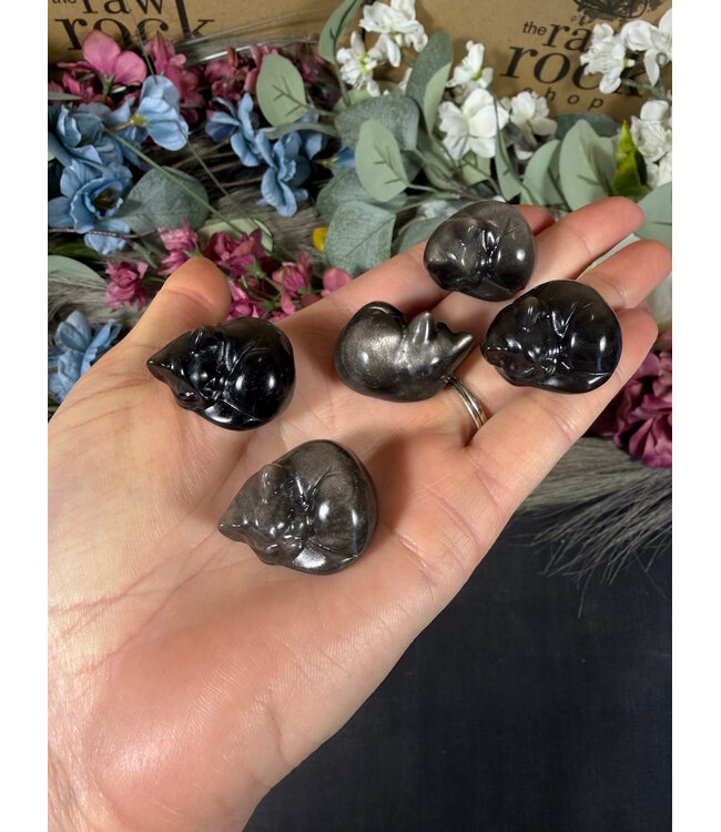 Silver Sheen Obsidian Sleeping Cat