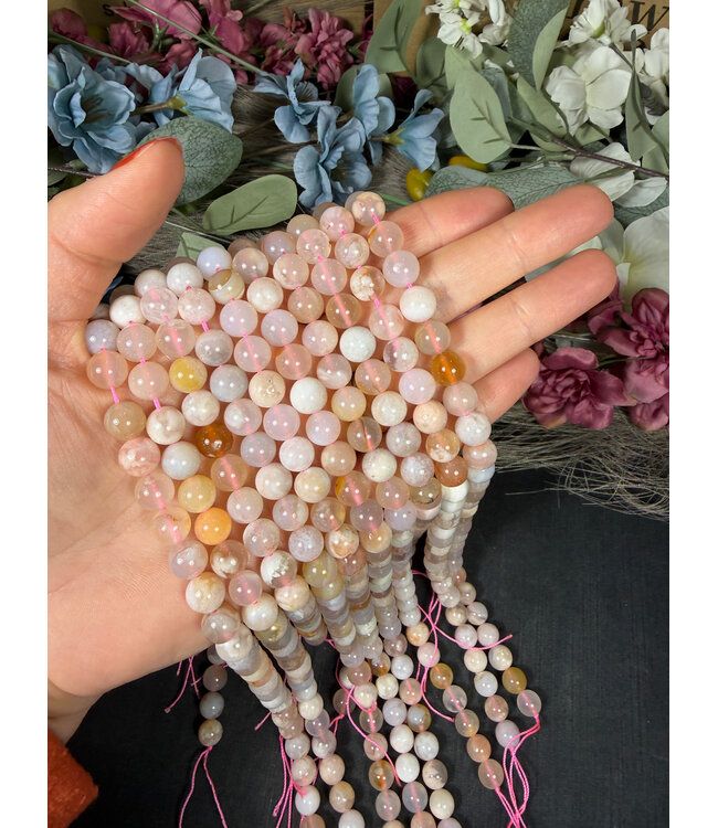 Flower Agate Beads Polished 15.5" Strand 6mm 8mm