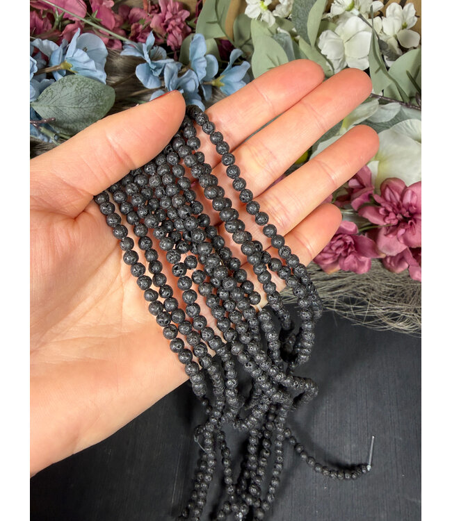 Black Lava Beads 15" Stand 4mm 6mm 8mm 10mm
