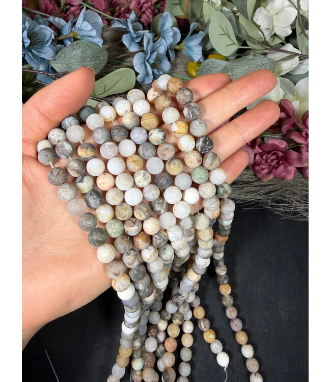 Bamboo Leaf Agate Beads Frosted/Matte 15" Strand 6mm/8mm