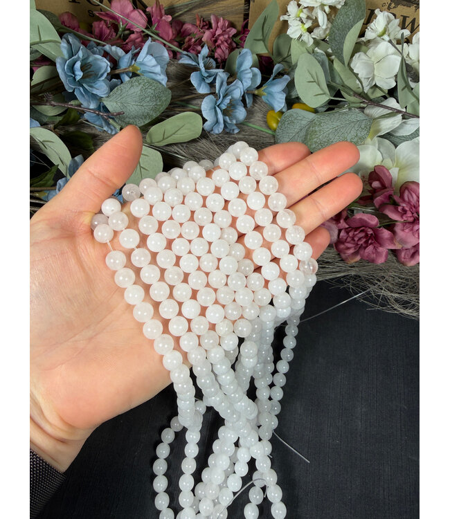 White Jade Beads Polished 15" Strand 4mm 6mm 8mm