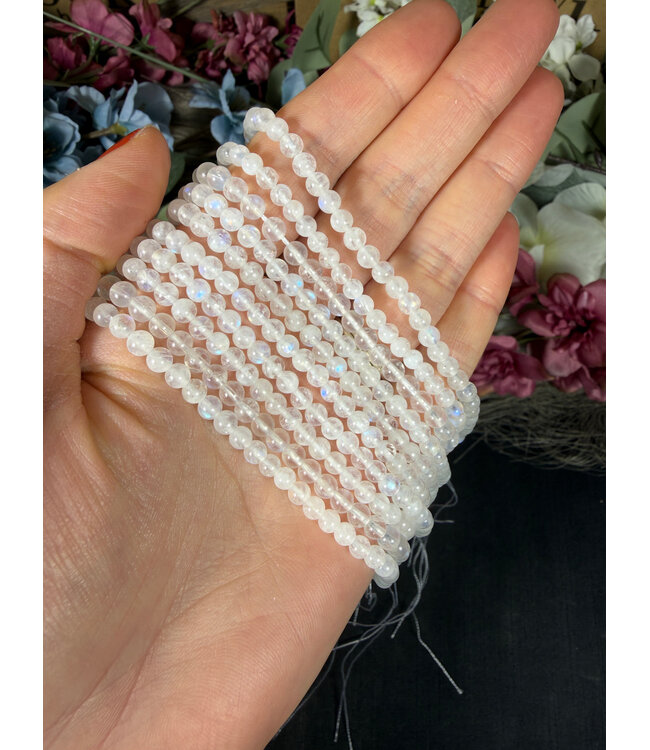 Rainbow Moonstone Bead AA Grade Blue Flash Polished 15" Strand 4mm 6mm 8mm