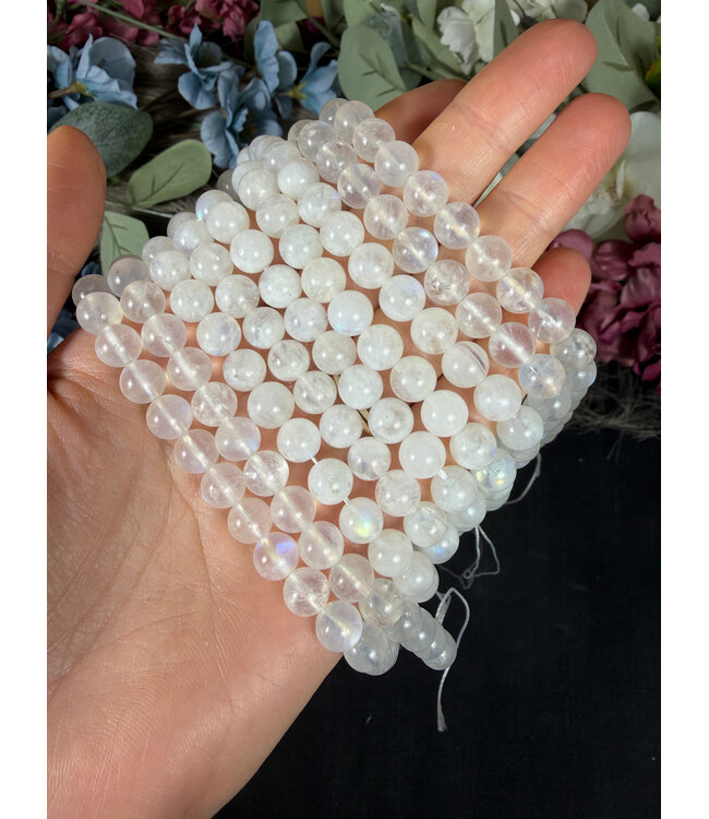 Rainbow Moonstone Bead AA Grade Blue Flash Polished 15" Strand 4mm 6mm 8mm