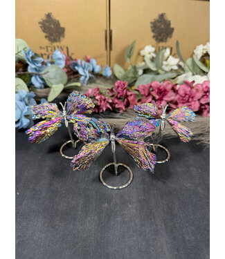 Multi-Colour Aura Kyanite Butterfly on Silver Stand