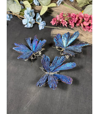 Blue Aura Kyanite Butterfly, Silver