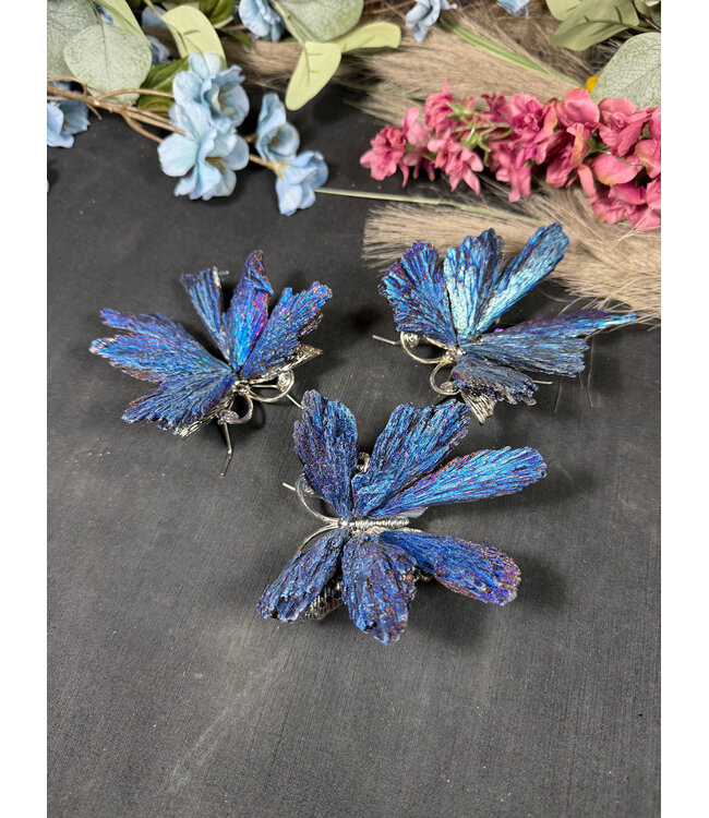 Blue Aura Kyanite Butterfly, Silver