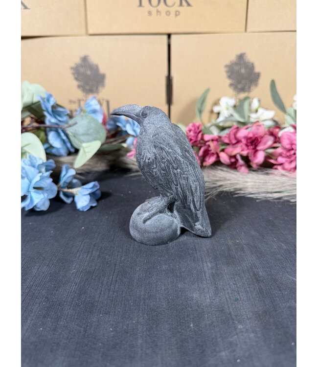Black Obsidian Raven Carving Style 1 Frosted