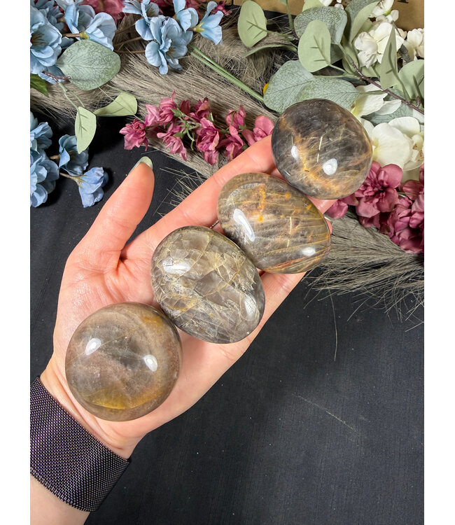Black Moonstone Palm Stone, Size Small [75-99gr]