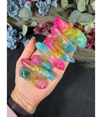 Polished Aura Quartz Naturally Terminated Points, Blue Yellow Pink 100gr/500gr Bulk Pack