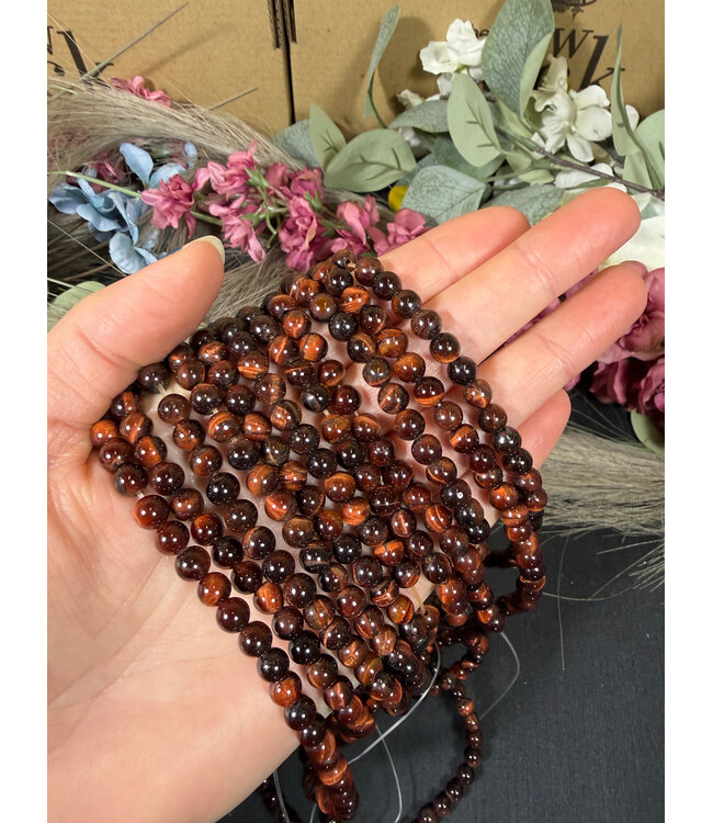 Red Tiger Eye Beads Polished 15" Strand 6mm 8mm