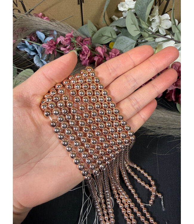 Rose Gold Hematite Beads Round Electroplated 15" Strand 4mm 6mm 8mm
