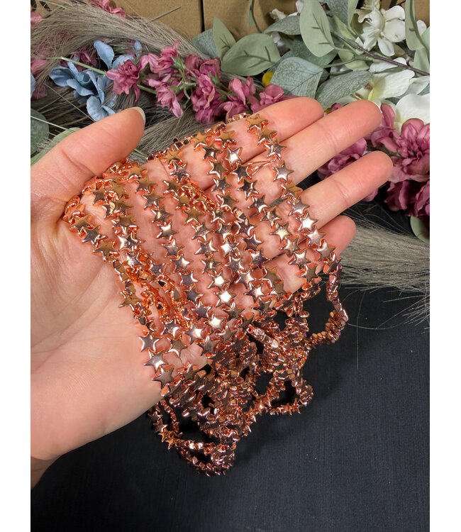 Rose Gold Hematite Stars, Polished 15" Strand