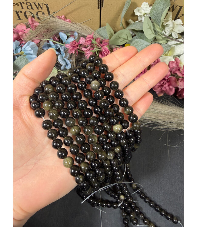 Gold Sheen Obsidian Beads Polished 15" Strand 4mm 6mm 8mm
