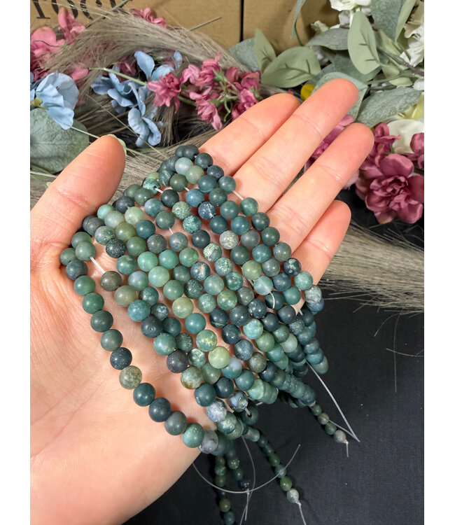 Moss Agate Beads Frosted/Matte 15" Strand 6mm 8mm