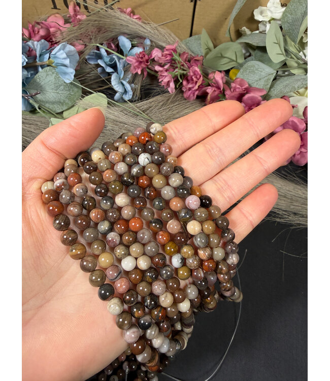 Petrified Wood Beads Polished 15" Strand 6mm 8mm