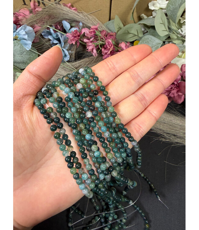 Moss Agate Beads Polished 15" Strand 4mm 6mm 8mm