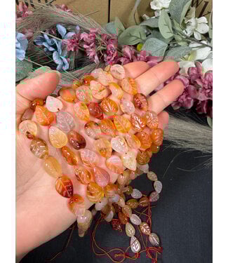 Carnelian Leaves Beads, Polished 14" Strand