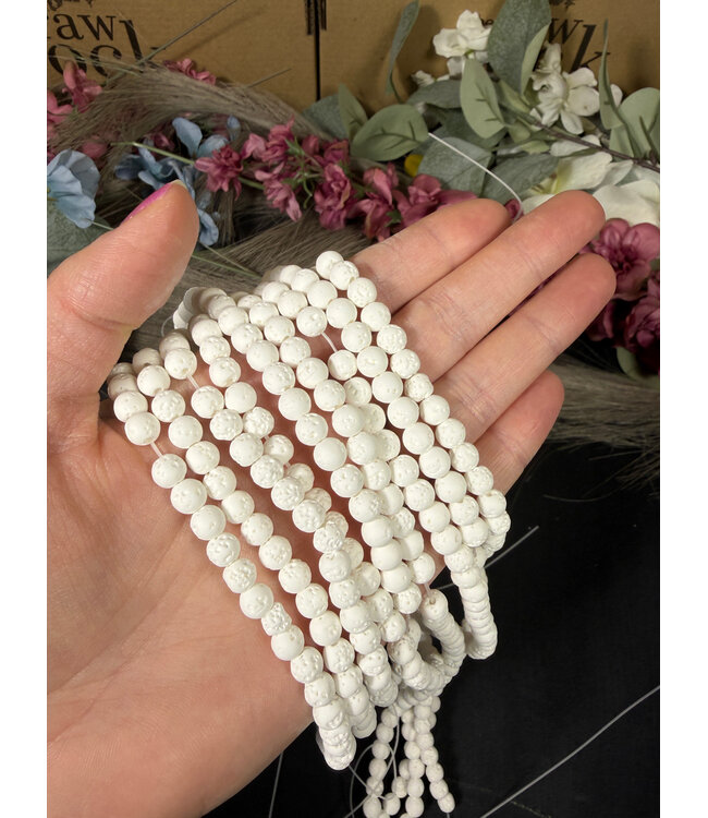 White Lava Beads 15" Strand 6mm 8mm