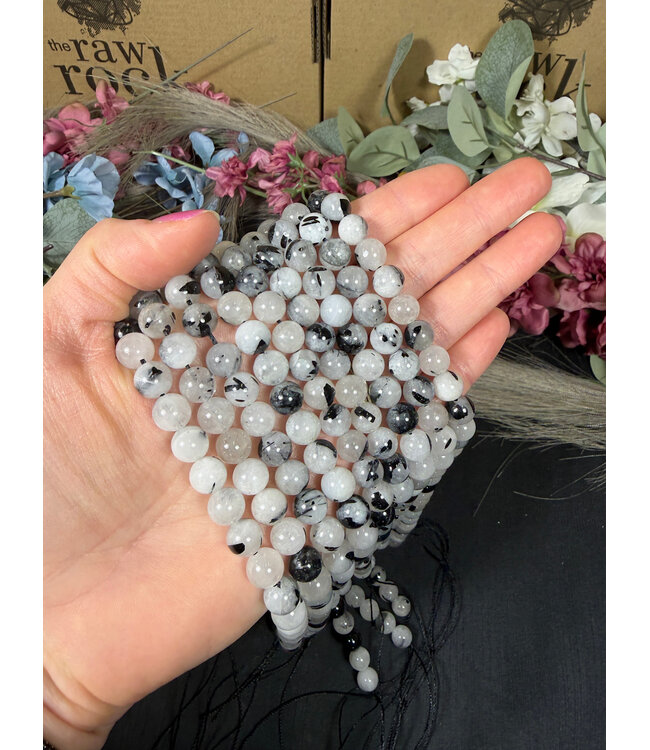 Tourmalinated Quartz Beads Polished 15" Strand 6mm 8mm