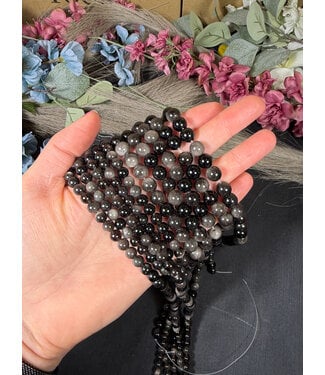 Silver Sheen Obsidian Beads Polished 15" Strand 6mm 8mm