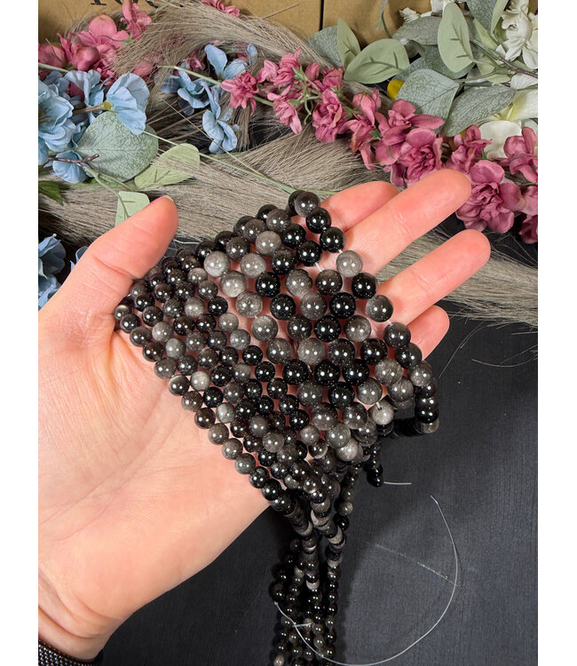 Silver Sheen Obsidian Beads Polished 15" Strand 6mm 8mm