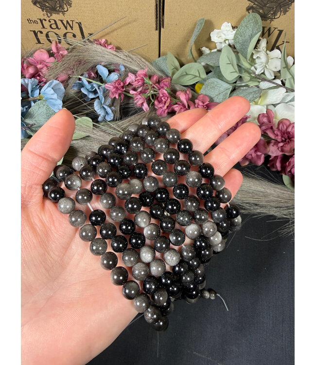 Silver Sheen Obsidian Beads Polished 15" Strand 6mm 8mm